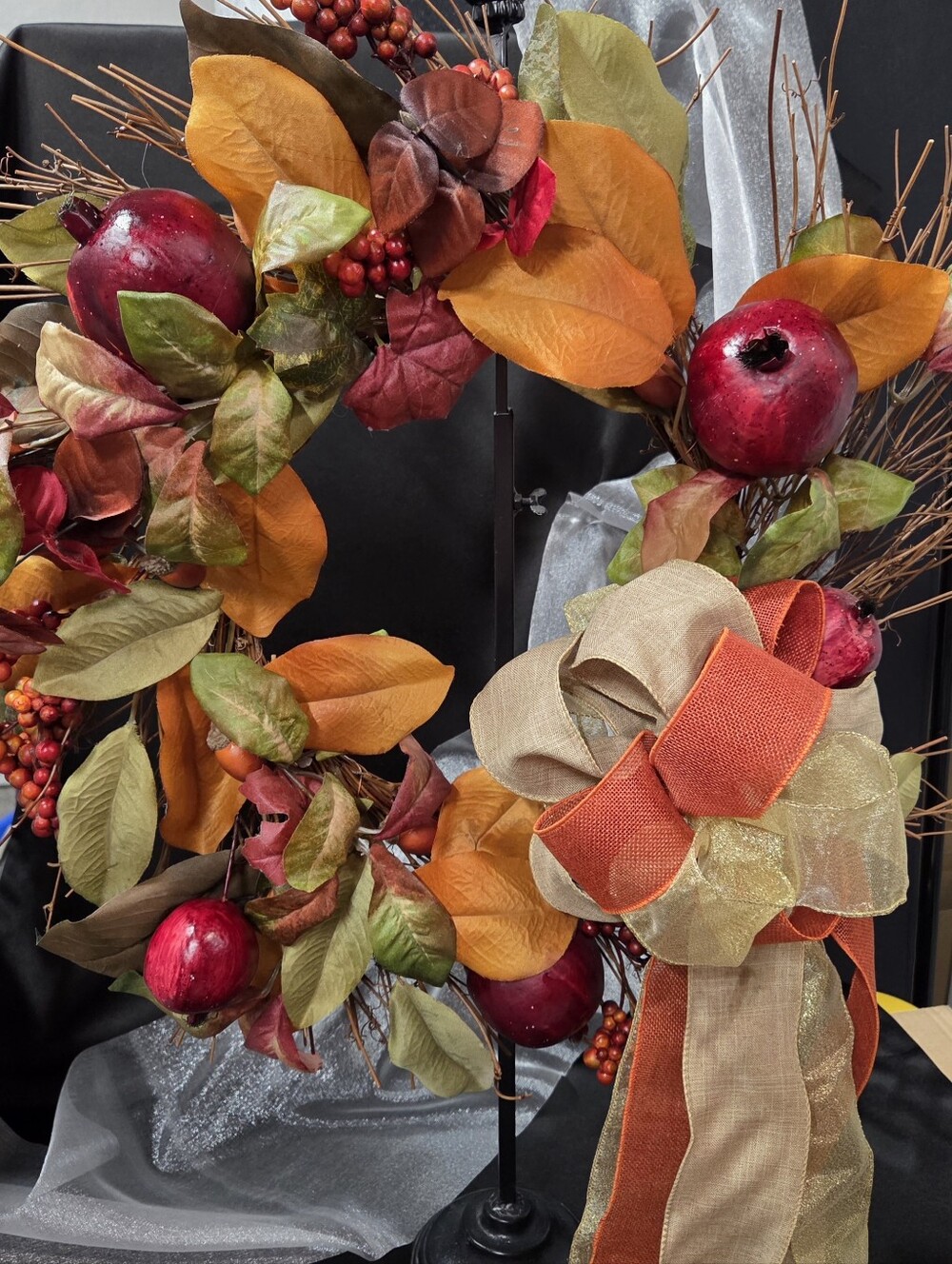Feastive Autumn Wreath with Orange, Red and Green Accents